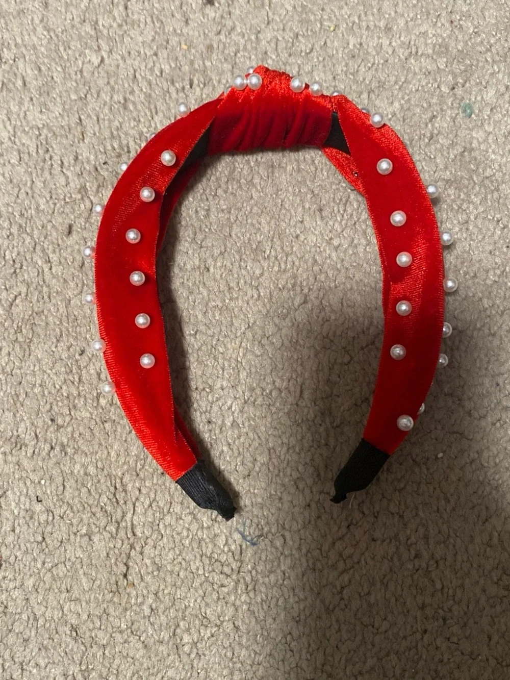Red Pearl-Embellished Velvet Headband - Women Accessories